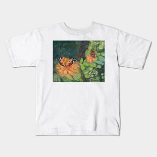 Kamehameha Butterlies with Orange Ohia Kids T-Shirt